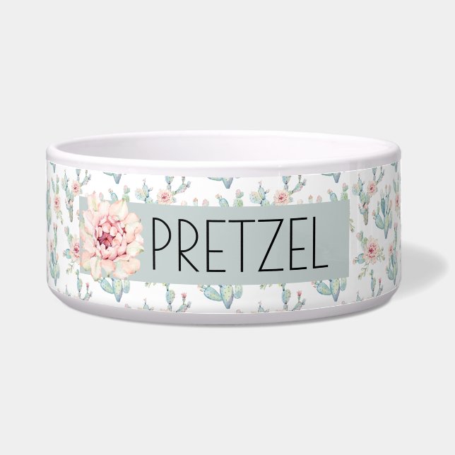 Écuelle Aquarelle Florale Cactus Pet Dish Bowl (Devant)