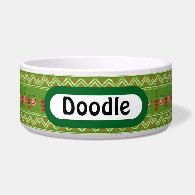 Écuelle Baubles Festifs Noël Boule de Chien Personnalisé (Devant)