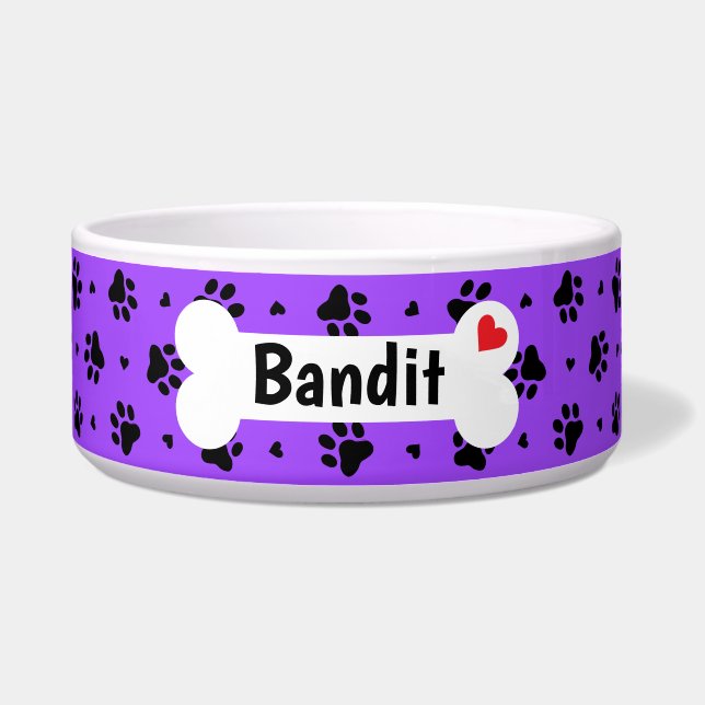Écuelle Black Dog Empreintes de pattes et Coeurs Motif Bow (Devant)