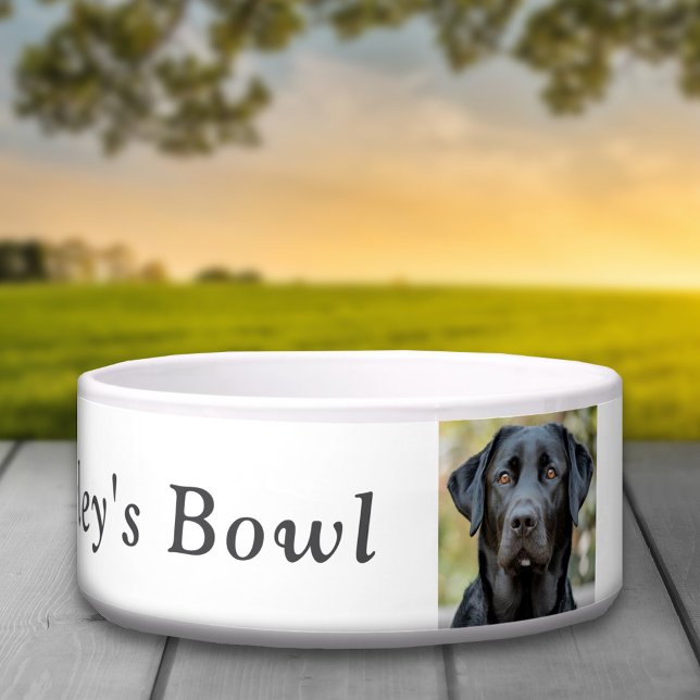Écuelle Black Labrador, photo personnalisée en blanc (Black Labrador, Custom Photo White Bowl)