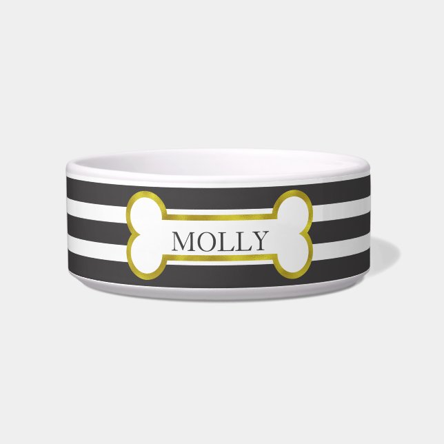Écuelle Black Stripes avec Gold Bone Personnalisé Pet Bowl (Devant)