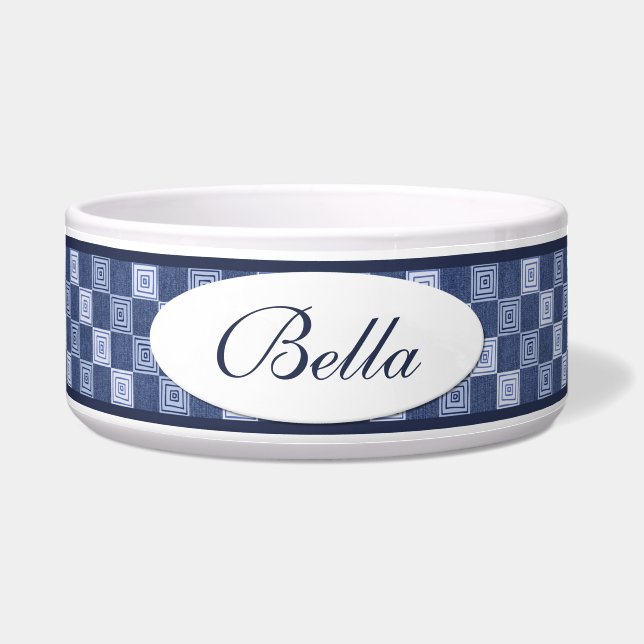 Écuelle Bleu Denim Carrés céramique personnalisée botte de (Devant)