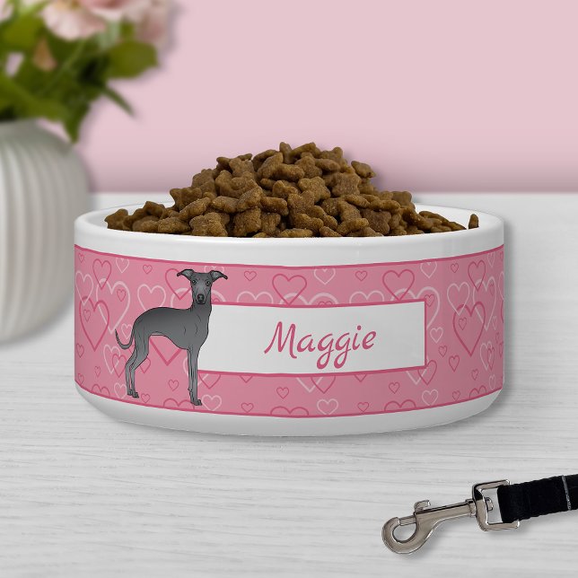 Écuelle Bleu Italien Greyhound Chien mignon Sur Coeur Rose (Créateur téléchargé)