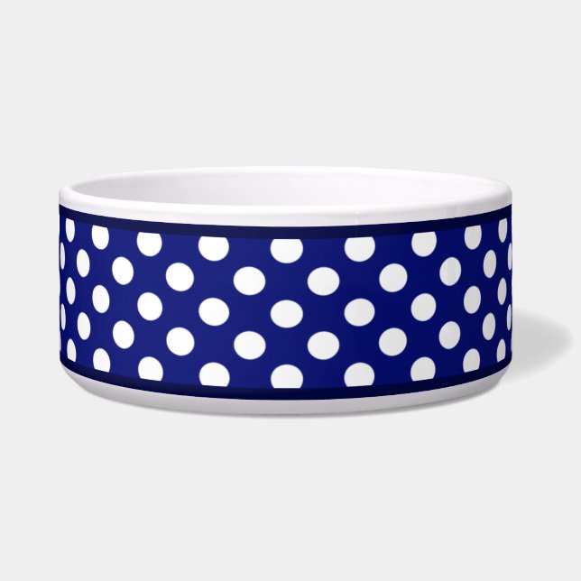 Écuelle Bleu Polka de la marine - grand bol de chien (Devant)
