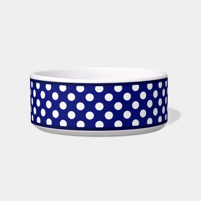 Écuelle Bleu Polka de la marine Pot petit bol de chien (Devant)
