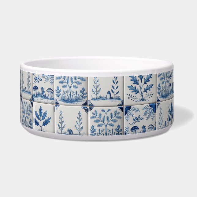 Écuelle Blue and white woodland tile cat or dog bowl (Devant)