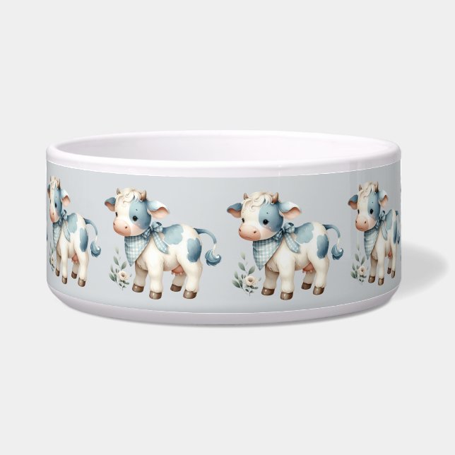 Écuelle Blue Gingham Baby Cow Pastel Farm Aesthetic (Devant)
