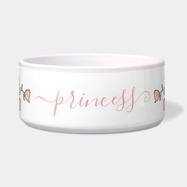 Écuelle Boho floral rose pâle Nom personnalisé Animal (Devant)