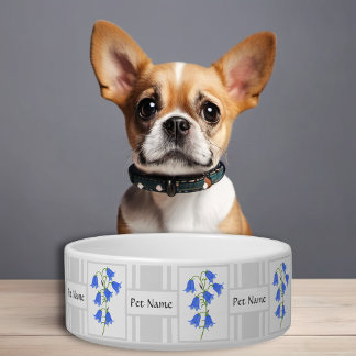Écuelle Bol à chien blanc avec jolies campanules & texte