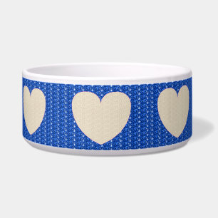 Écuelle Bol à chien bleu blanc cœur paillettes
