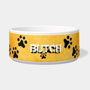 Écuelle Bol à motifs de pattes pour chien (jaune soleil)