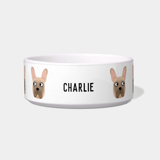 Écuelle Bol à nom pour Bouledogue Français Fauve (Devant)