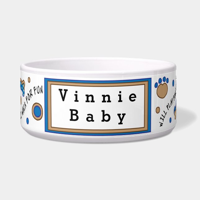 Écuelle Bol à nourriture bleu pour grand chien "Jouera pou (Devant)