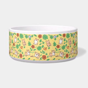 Écuelle Bol à nourriture pour chien Corgi Été Floral Kawai