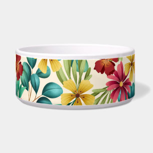 Écuelle Bol blanc orné de fleurs tropicales vibrantes