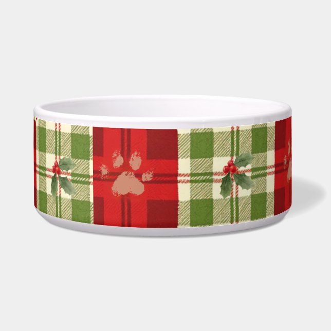 Écuelle Bol de chien de Noël rustique - Rouge, vert et crè (Devant)
