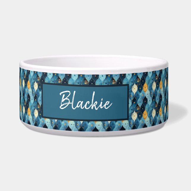 Écuelle Bol de nourriture de chien Diamond bleu avec nom p (Devant)