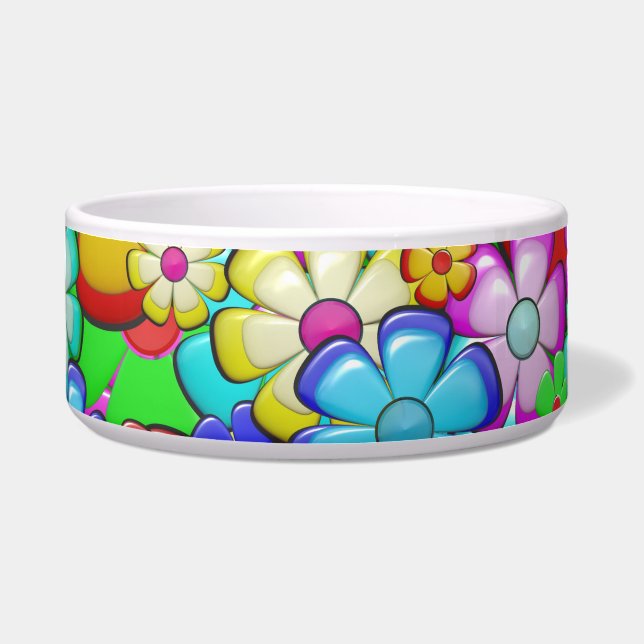 Écuelle bol de nourriture pour chat de fleurs hippie (Devant)