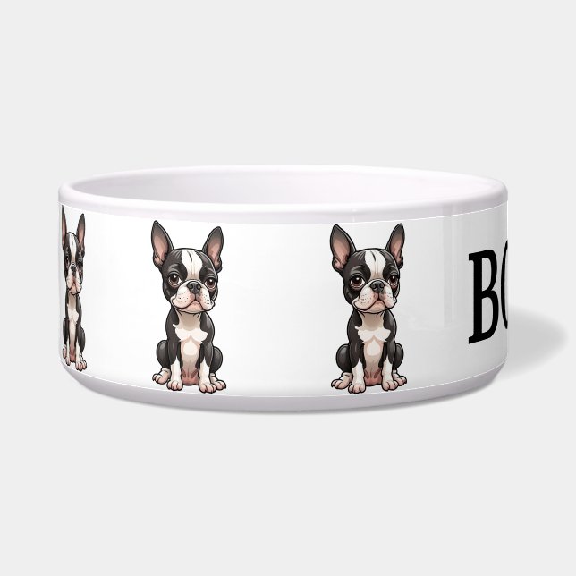 Écuelle Bol personnalisé de Boston Terrier de dessin animé (Gauche)