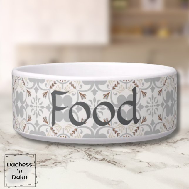 Écuelle Bol personnalisé en carrelage espagnol gris pour n (Dog Food Bowl - Gray Spanish Tile Personalized)