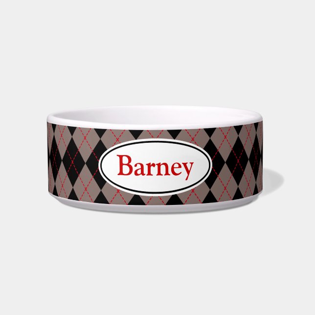 Écuelle Bol personnalisé gris argyle pour chien et chat (Devant)