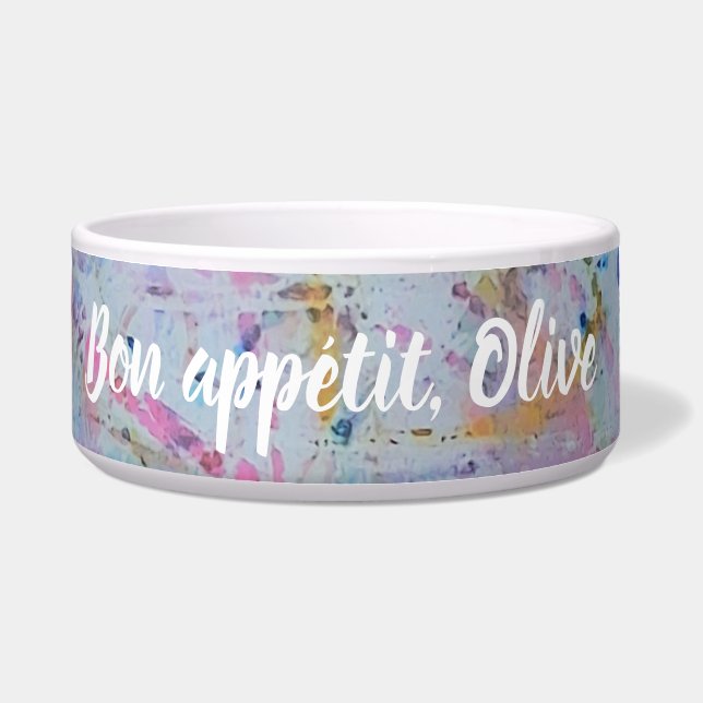 Écuelle Bol pour animaux à taches d'aquarelle : Bon appéti (Devant)