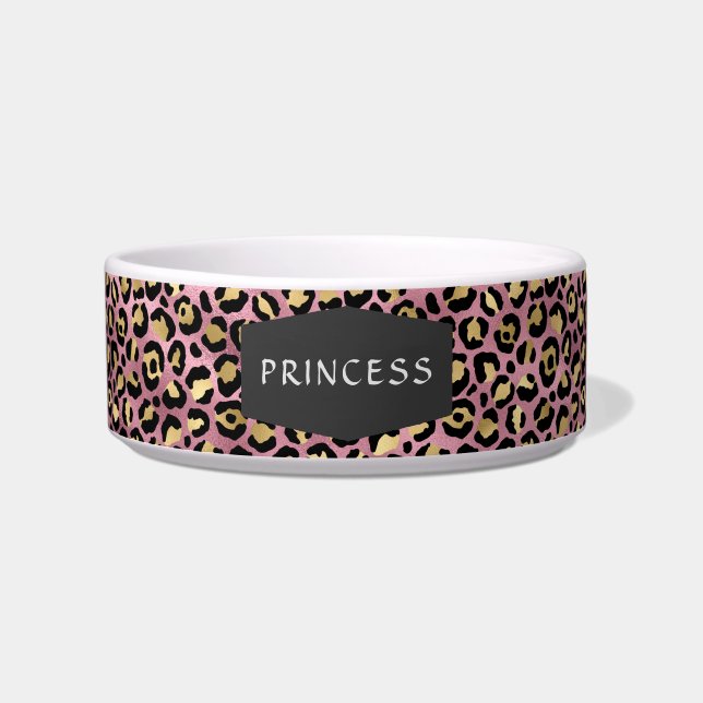 Écuelle Bol pour chien à motif peau de léopard rose girly (Devant)