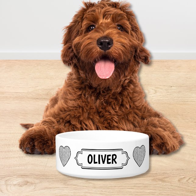 Écuelle Bol pour chien en céramique noir et blanc moderne (Modern simplistic custom dog dish fully customizable in white & Black. )