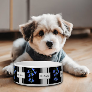 Écuelle Bol pour chien noir et blanc avec des jacinthes et