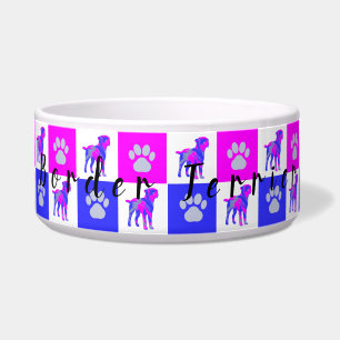 Écuelle Bordure Chien Terrier et Paw Hot Pink et Blue Bowl