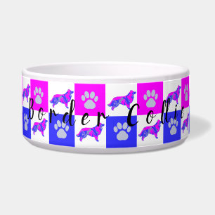 Écuelle Bordure Collie Chien & Paw Hot Rose et Blue Chien 