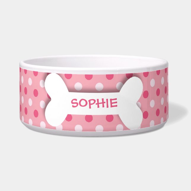 Écuelle Boule de nourriture pour chien rose à petits pois  (Devant)