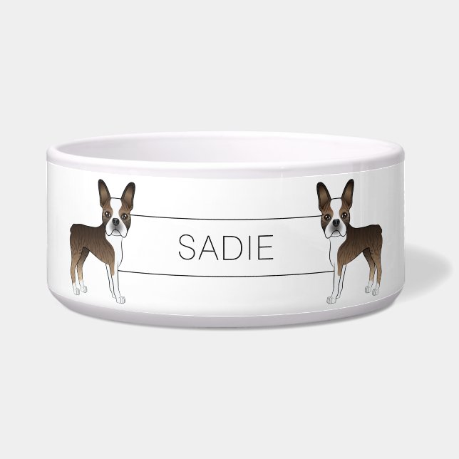 Écuelle Brindle Boston Terrier Cartoon Dog & Custom Text (Devant)