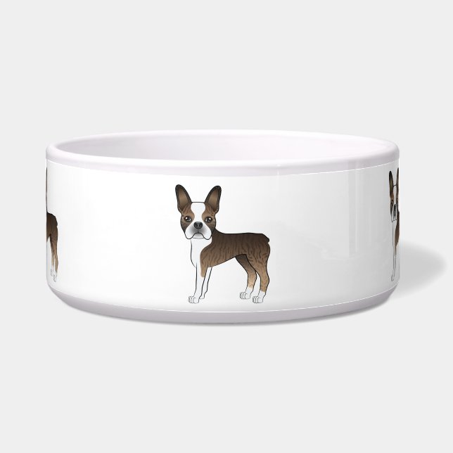 Écuelle Brindle Boston Terrier joli Chiens de dessin animé (Devant)