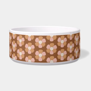 Écuelle Brown Retro les années 70 Fleurs neutres Pet Bowl