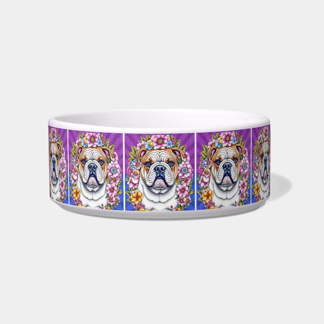 Écuelle Bulldog et Fleurs Whimsical (Devant)