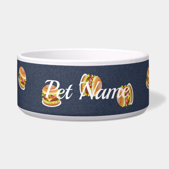 Écuelle Burgers dans un bol à chien motif de denim bleu (Devant)