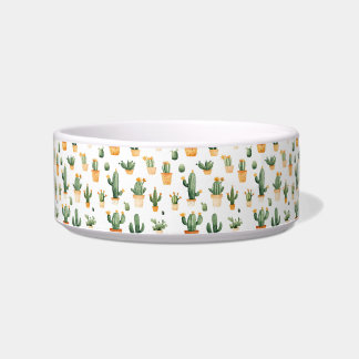 Écuelle Cactus pointillés sur le bol blanc pour animaux