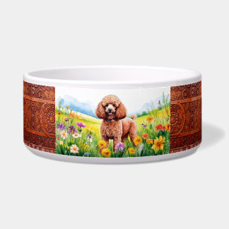 Écuelle Caniche mignon et fleurs sauvages