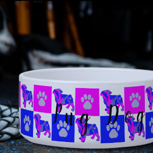 Écuelle Carlin Silhouette Chien & Paw Hot Pink & Blue Pet