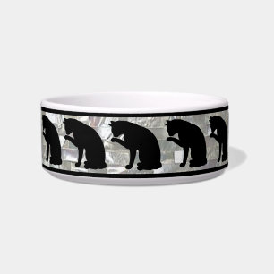 Écuelle Carreaux de perles noir et blanc Silhouette Chat