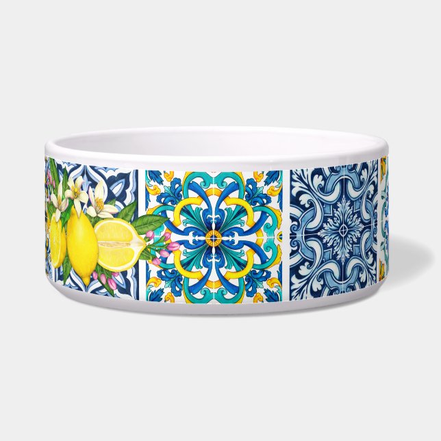 Écuelle Carrelage méditerranéen clair Citron Pet Bowles (Devant)