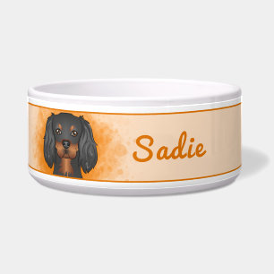 Écuelle Cavalier King Charles noir et feu sur fond orange