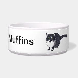 Écuelle Chat blanc mignon noir en Pointillisme Pet Bowl