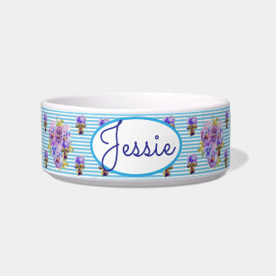 Écuelle Chat Chien Shabby Floral Pansy Blue Nom de l'anima