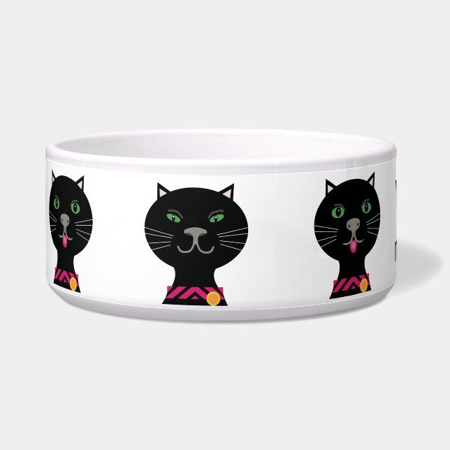 Écuelle Chat noir aux yeux verts mignon bol de chien (Gauche)