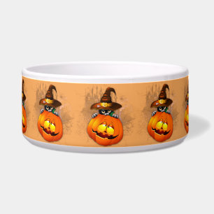 Écuelle Chaton mignon d'Halloween Sorcière et ami Citrouil