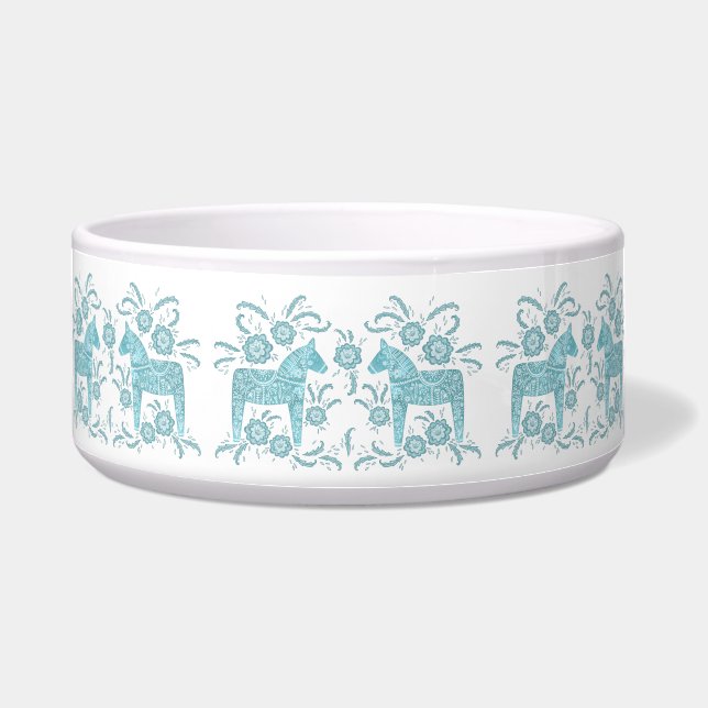 Écuelle Cheval de Dala suédois Turquoise Green et White Bo (Devant)