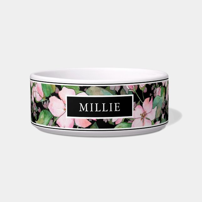 Écuelle Chic Moderne Aquarelle rose Nom Floral (Devant)