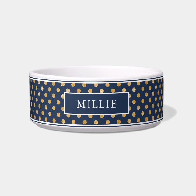 Écuelle Chic moderne géométrique Marine Gold Dot Motif Nom (Devant)